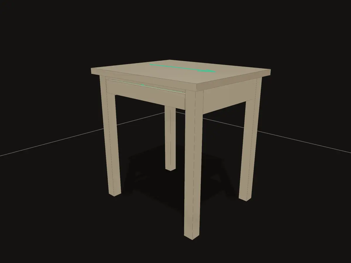 The real GrainDraft viewport showing the final validated table whose joinery feeds the fabrication deck.